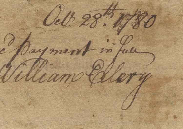 William Ellery Autograph 1780 receipt signed by the Signer of the